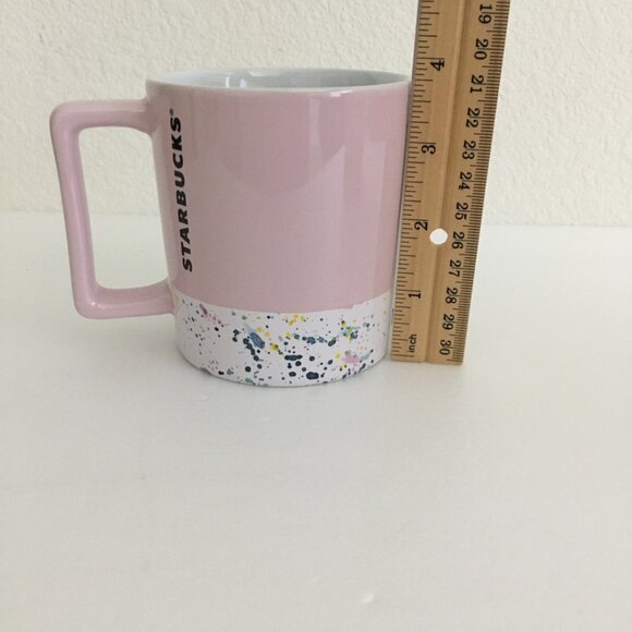 STARBUCKS Valentine's Pink White Paint Splatter Ceramic 12 oz Mug 2017 - Picture 7 of 8
